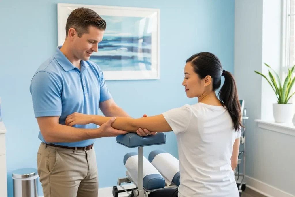 Chiropractor treating a patient with repetitive strain injury in Newport Beach.